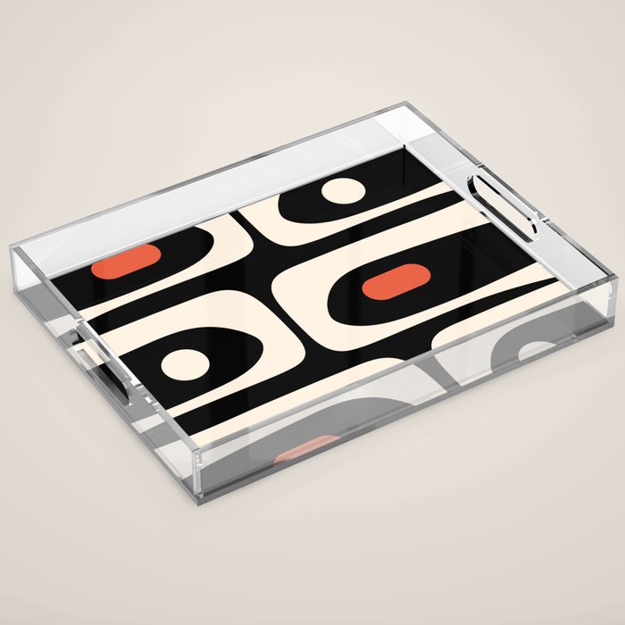 Retro Piquet Mid Century Modern Abstract Pattern in Black, Orange, and Almond Cream Acrylic Tray Gallery Image 1