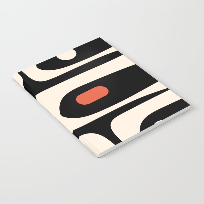 Retro Piquet Mid Century Modern Abstract Pattern in Black, Orange, and Almond Cream Notebook Gallery Image 2