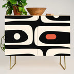 Retro Piquet Mid Century Modern Abstract Pattern in Black, Orange, and Almond Cream Credenza Gallery Image 1