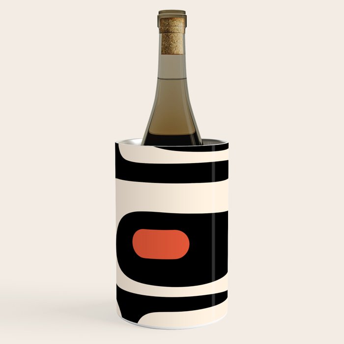 Retro Piquet Mid Century Modern Abstract Pattern in Black, Orange, and Almond Cream Wine Chiller Gallery Image 3