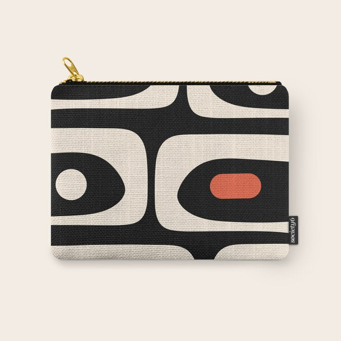 Retro Piquet Mid Century Modern Abstract Pattern in Black, Orange, and Almond Cream Carry All Pouch Gallery Image 1