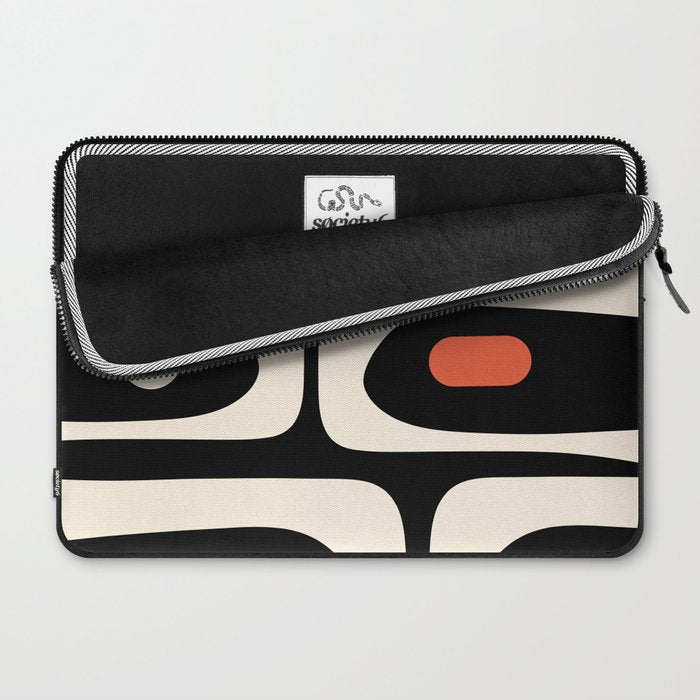 Retro Piquet Mid Century Modern Abstract Pattern in Black, Orange, and Almond Cream Laptop Sleeve Gallery Image 2