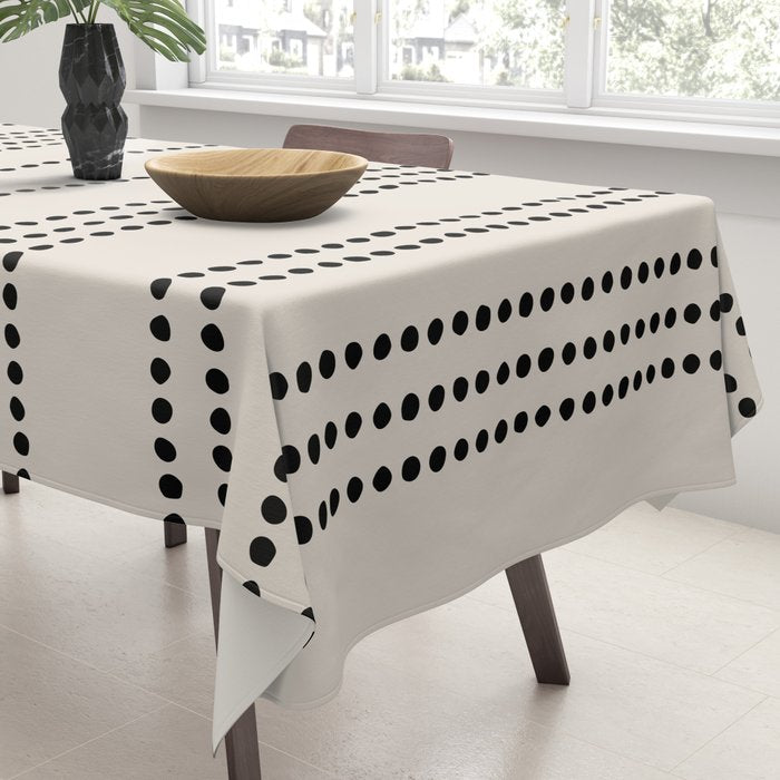 Ethnic Spotted Stripes in Ivory and Black Tablecloth Gallery Image 3