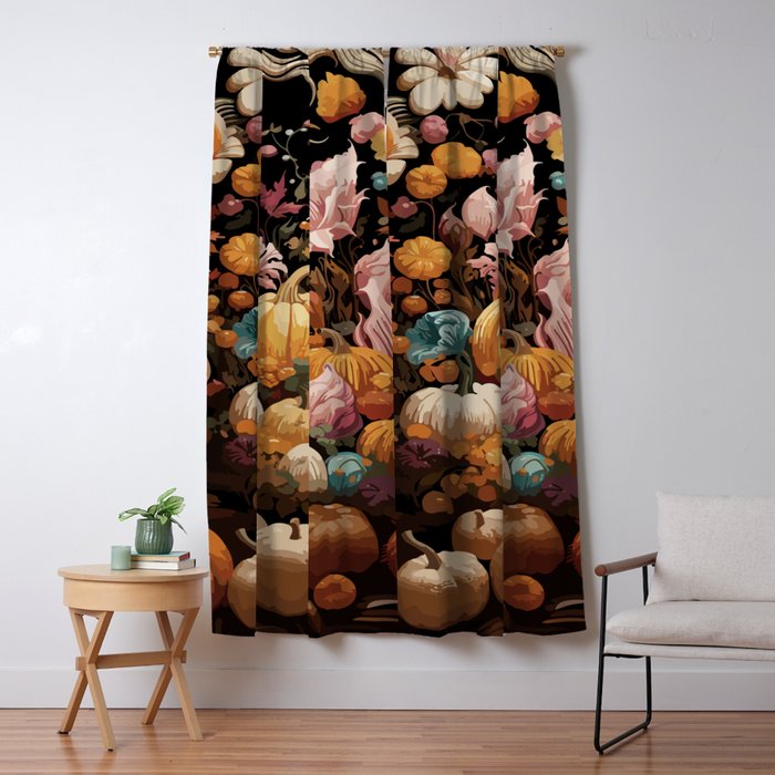 Patchwork of Autumn Pumpkin Art Window Curtain Gallery Image 1