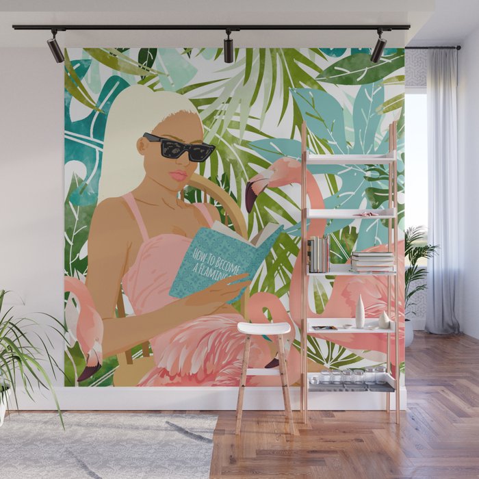 How To Become a Flamingo Illustration, Human Nature Connection, Woman Fashion Travel Wall Mural Gallery Image 1