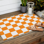 Tangerine Orange Checkerboard Pattern Palm Beach Preppy Outdoor Rug Gallery Image 2