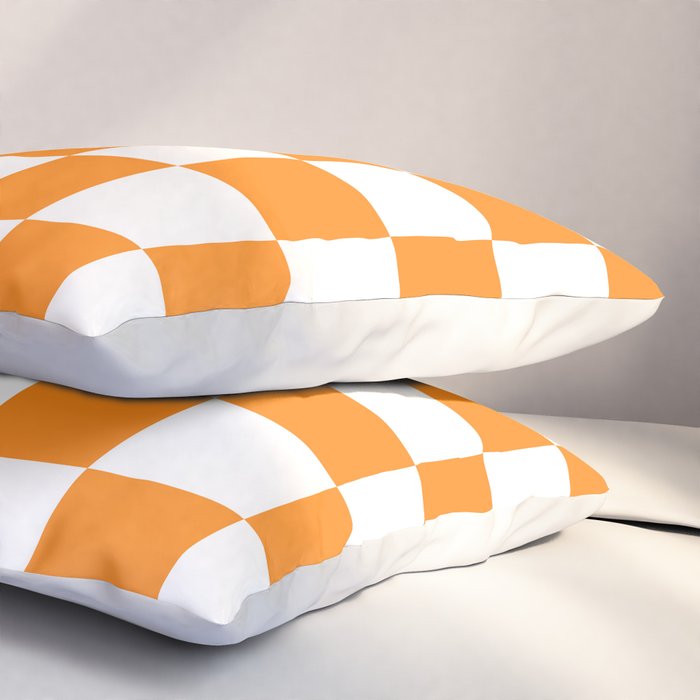 Tangerine Orange Checkerboard Pattern Palm Beach Preppy Pillow Sham Gallery Image 3
