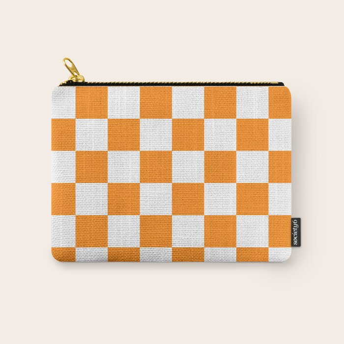 Tangerine Orange Checkerboard Pattern Palm Beach Preppy Carry All Pouch Gallery Image 1