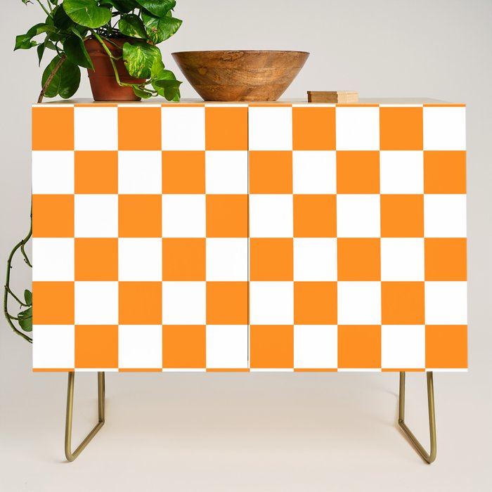 Tangerine Orange Checkerboard Pattern Palm Beach Preppy Credenza Gallery Image 1