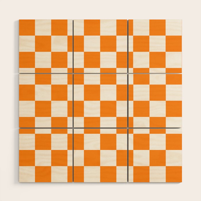 Tangerine Orange Checkerboard Pattern Palm Beach Preppy Wood Wall Art Gallery Image 1