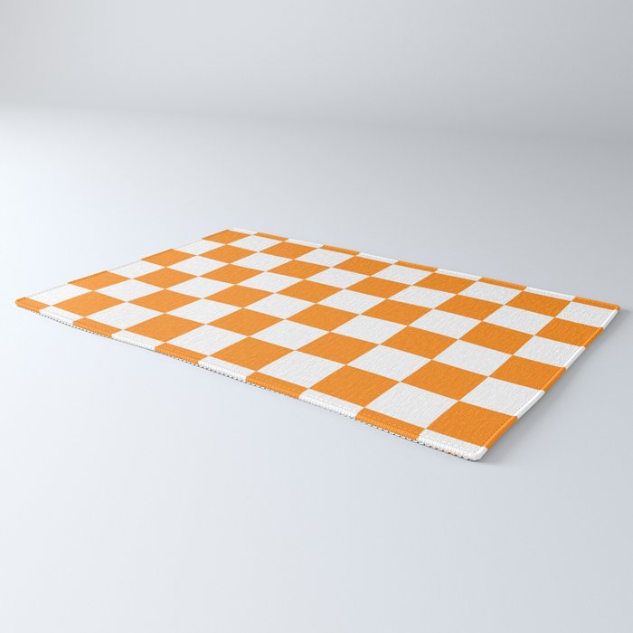 Tangerine Orange Checkerboard Pattern Palm Beach Preppy Rug Gallery Image 3