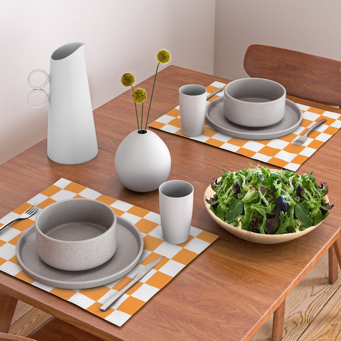 Tangerine Orange Checkerboard Pattern Palm Beach Preppy Placemat Gallery Image 2