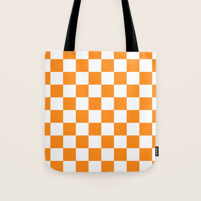 Tangerine Orange Checkerboard Pattern Palm Beach Preppy Tote Bag Gallery Image 1