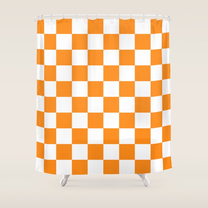 Tangerine Orange Checkerboard Pattern Palm Beach Preppy Shower Curtain Gallery Image 1