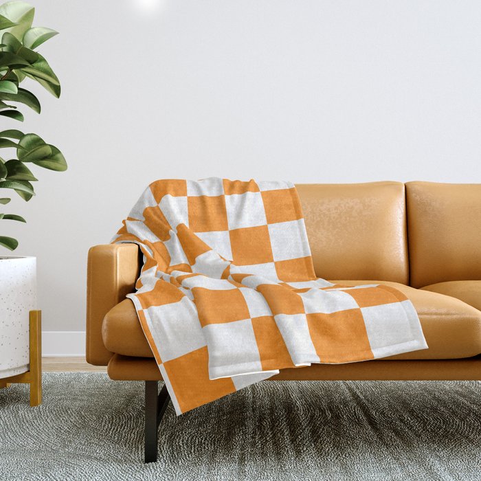 Tangerine Orange Checkerboard Pattern Palm Beach Preppy Throw Blanket Gallery Image 1