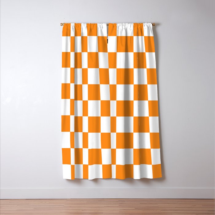 Tangerine Orange Checkerboard Pattern Palm Beach Preppy Window Curtain Gallery Image 3