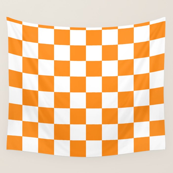 Tangerine Orange Checkerboard Pattern Palm Beach Preppy Wall Tapestry Gallery Image 1