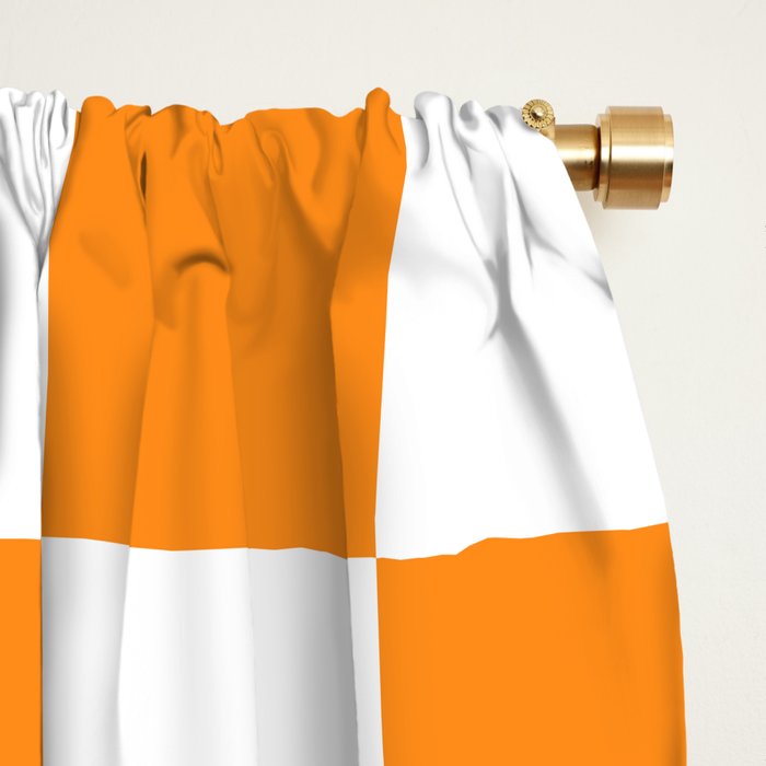 Tangerine Orange Checkerboard Pattern Palm Beach Preppy Window Curtain Gallery Image 2