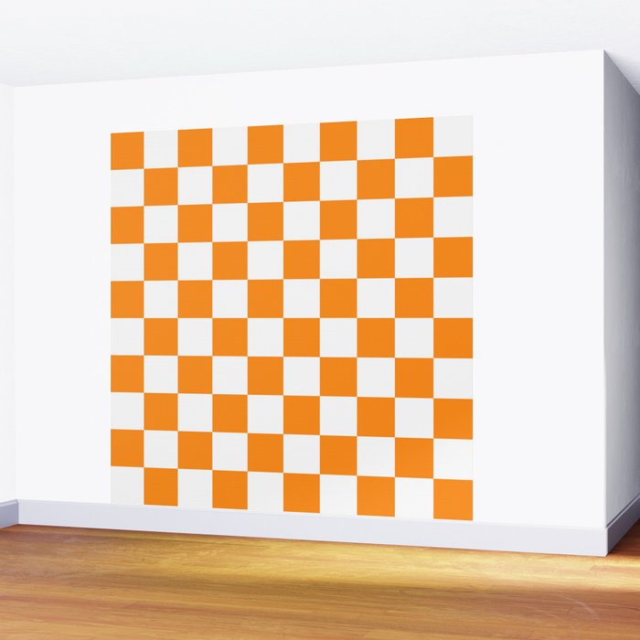 Tangerine Orange Checkerboard Pattern Palm Beach Preppy Wall Mural Gallery Image 2