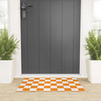 Tangerine Orange Checkerboard Pattern Palm Beach Preppy Welcome Mat Gallery Image 3