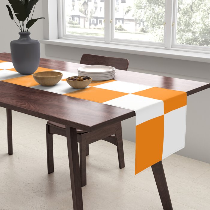 Tangerine Orange Checkerboard Pattern Palm Beach Preppy Table Runner Gallery Image 2