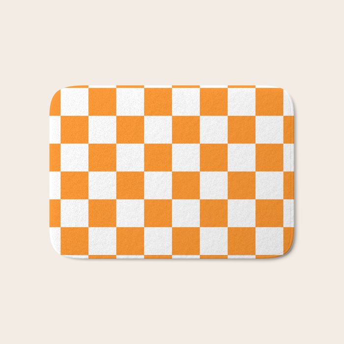 Tangerine Orange Checkerboard Pattern Palm Beach Preppy Bath Mat Gallery Image 1