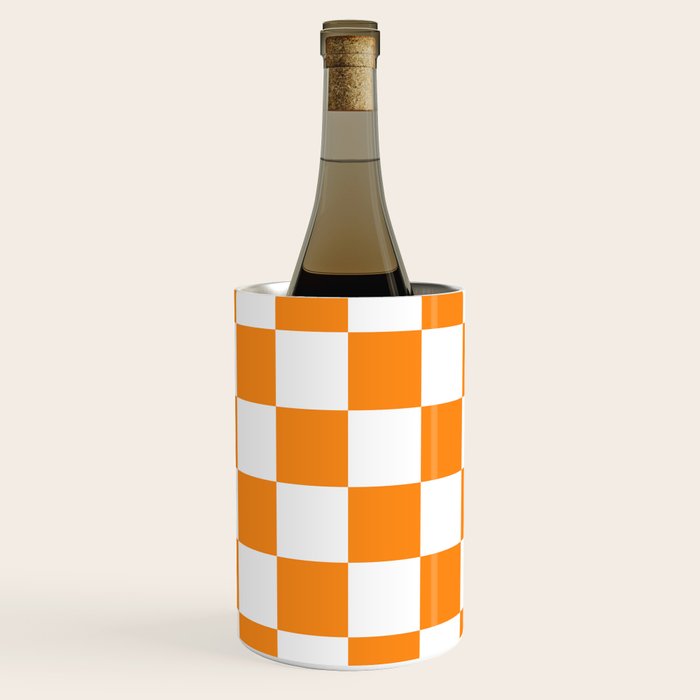 Tangerine Orange Checkerboard Pattern Palm Beach Preppy Wine Chiller Gallery Image 1