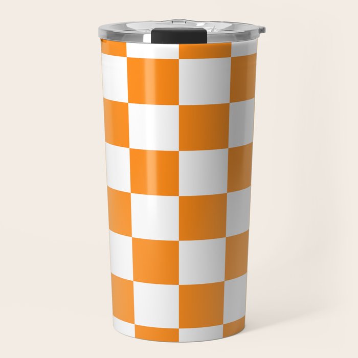 Tangerine Orange Checkerboard Pattern Palm Beach Preppy Travel Mug