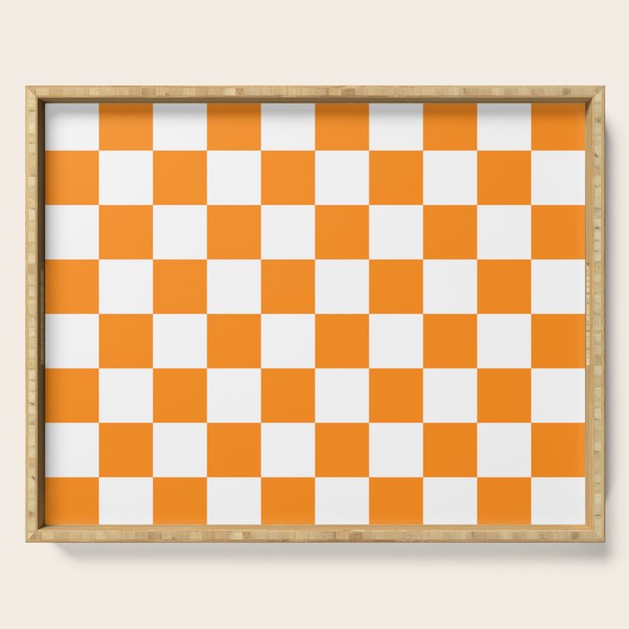 Tangerine Orange Checkerboard Pattern Palm Beach Preppy Serving Tray Gallery Image 1