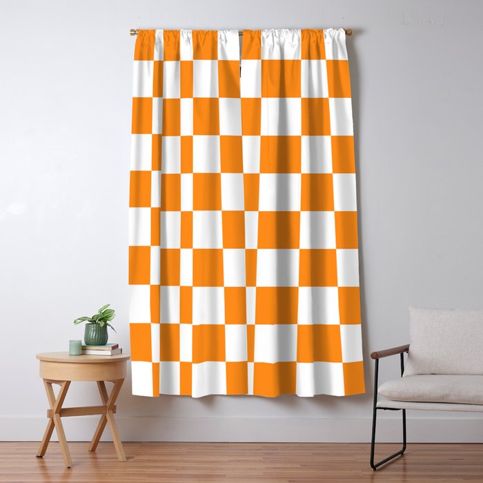Tangerine Orange Checkerboard Pattern Palm Beach Preppy Window Curtain Gallery Image 5