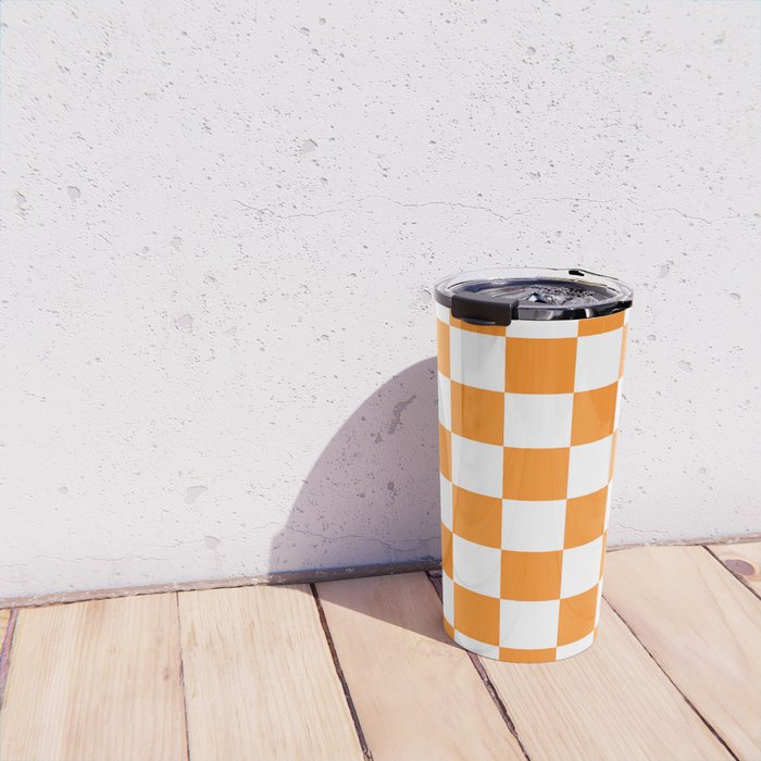Tangerine Orange Checkerboard Pattern Palm Beach Preppy Travel Mug Gallery Image 4