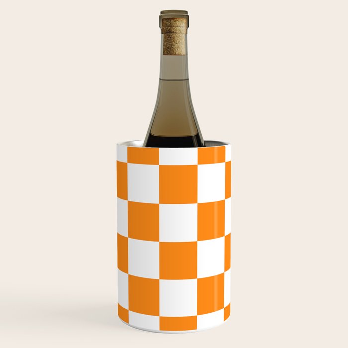Tangerine Orange Checkerboard Pattern Palm Beach Preppy Wine Chiller Gallery Image 3