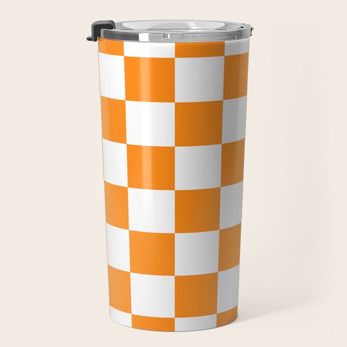 Tangerine Orange Checkerboard Pattern Palm Beach Preppy Travel Mug Gallery Image 3