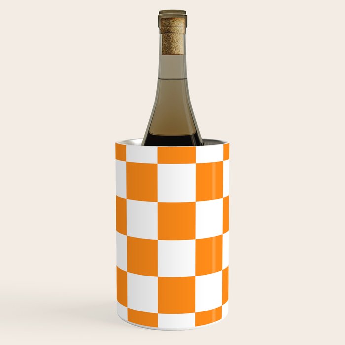 Tangerine Orange Checkerboard Pattern Palm Beach Preppy Wine Chiller Gallery Image 2