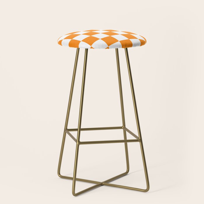 Tangerine Orange Checkerboard Pattern Palm Beach Preppy Stool Gallery Image 2