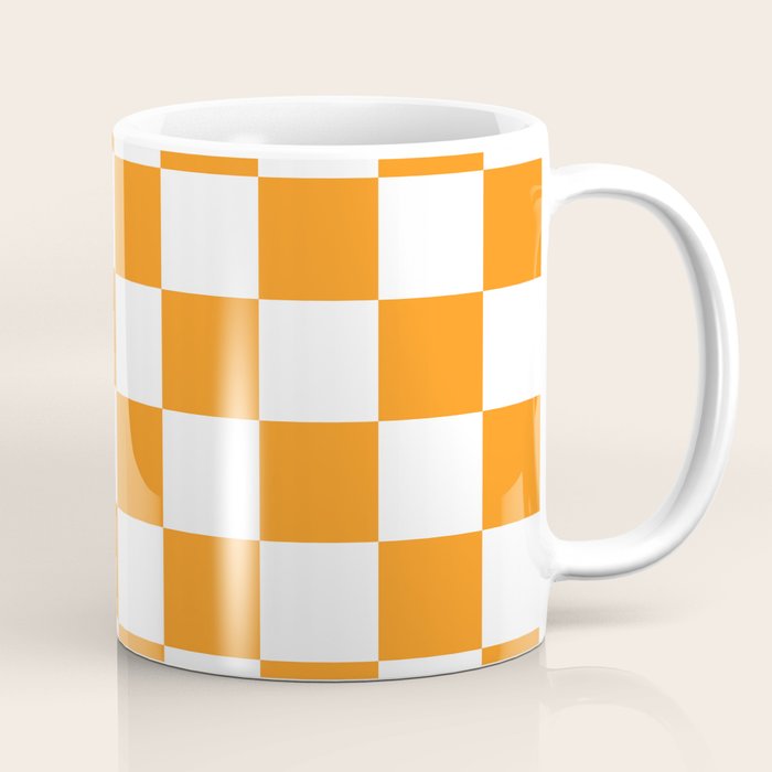 Tangerine Orange Checkerboard Pattern Palm Beach Preppy Coffee Mug Gallery Image 1