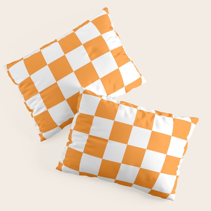 Tangerine Orange Checkerboard Pattern Palm Beach Preppy Pillow Sham