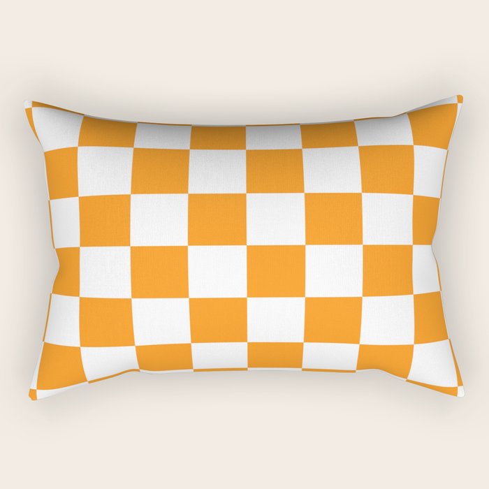 Tangerine Orange Checkerboard Pattern Palm Beach Preppy Rectangular Pillow Gallery Image 2