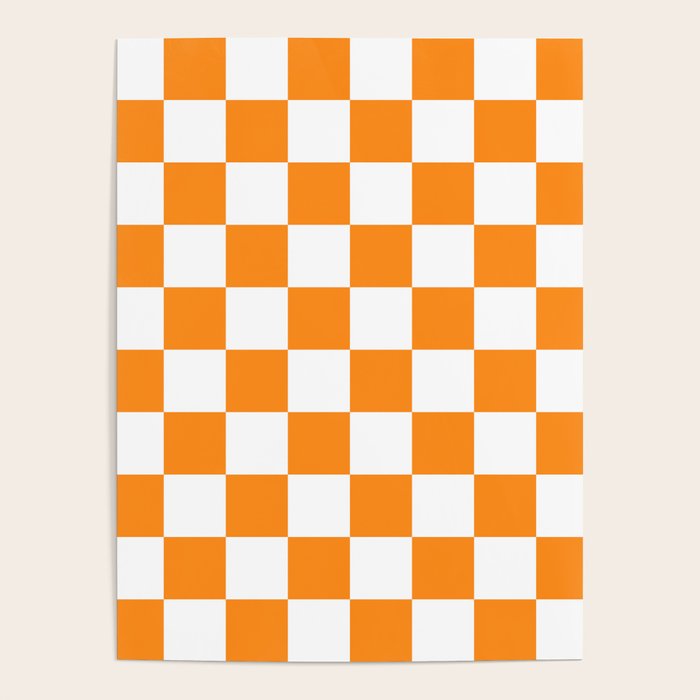 Tangerine Orange Checkerboard Pattern Palm Beach Preppy Poster Gallery Image 1