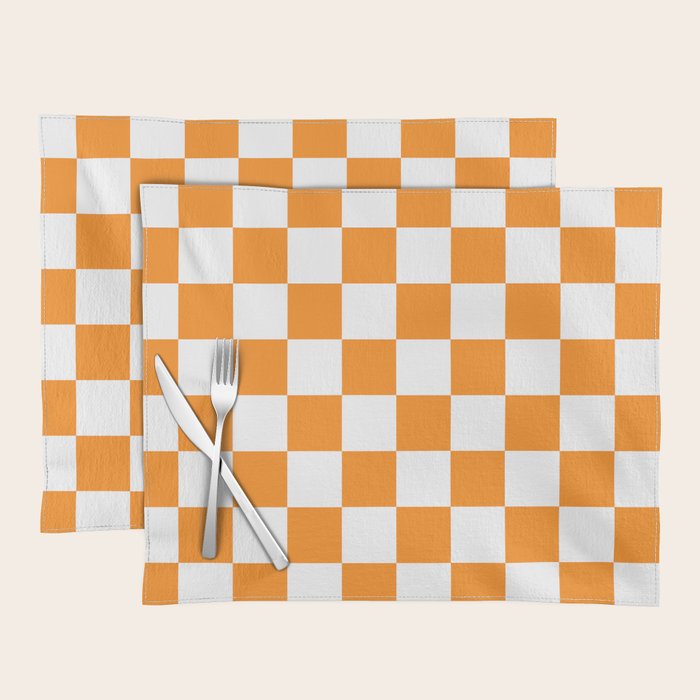 Tangerine Orange Checkerboard Pattern Palm Beach Preppy Placemat Gallery Image 1
