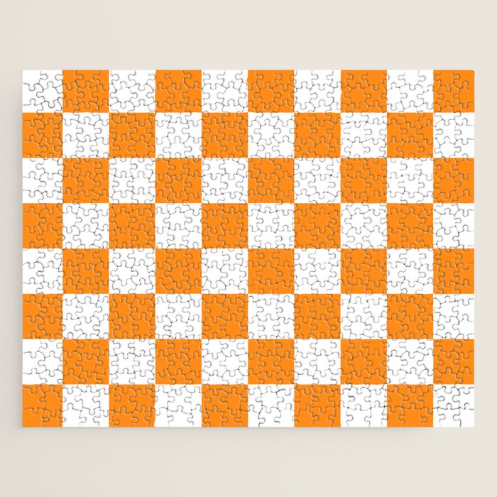 Tangerine Orange Checkerboard Pattern Palm Beach Preppy Jigsaw Puzzle Gallery Image 1