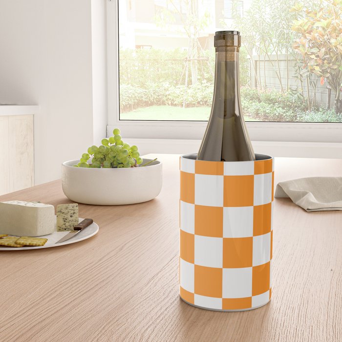 Tangerine Orange Checkerboard Pattern Palm Beach Preppy Wine Chiller Gallery Image 4