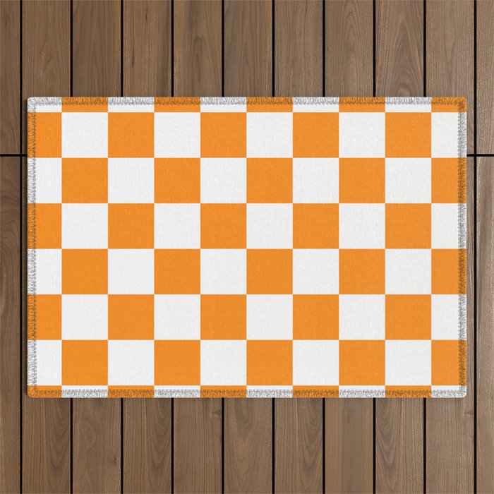 Tangerine Orange Checkerboard Pattern Palm Beach Preppy Outdoor Rug Gallery Image 1