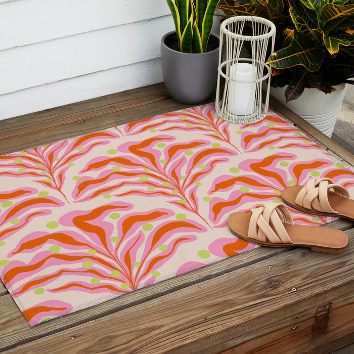 Vibrant Modern Botanical Pattern Whimsical Floral Abstract Outdoor Rug Gallery Image 2
