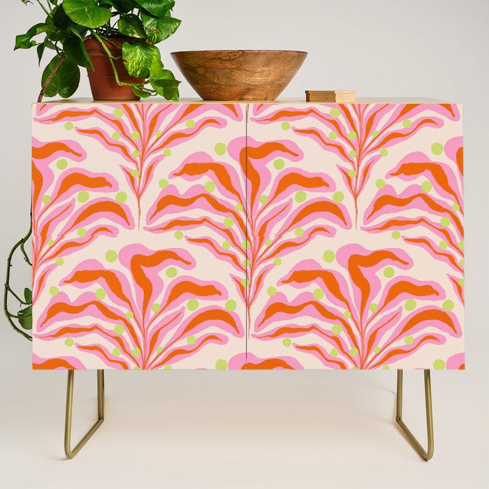 Vibrant Modern Botanical Pattern Whimsical Floral Abstract Credenza Gallery Image 1