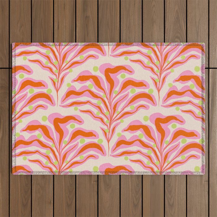 Vibrant Modern Botanical Pattern Whimsical Floral Abstract Outdoor Rug Gallery Image 1