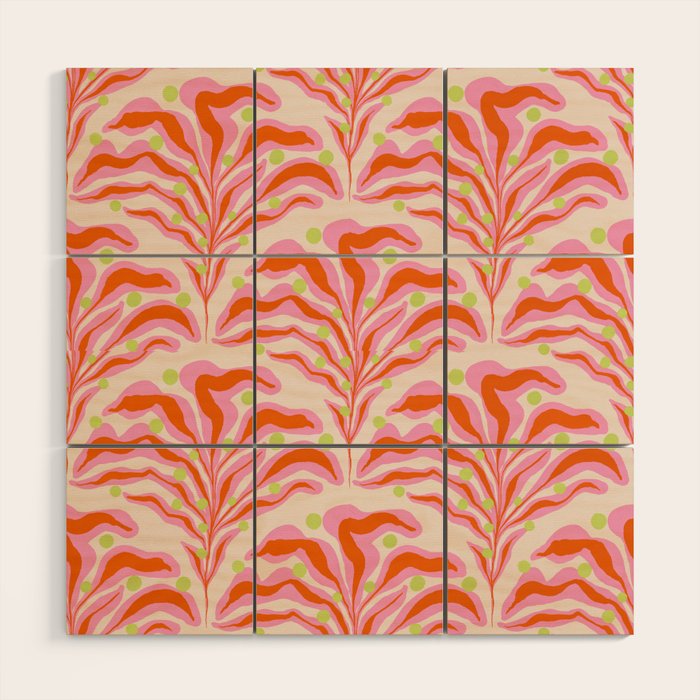 Vibrant Modern Botanical Pattern Whimsical Floral Abstract Wood Wall Art Gallery Image 1