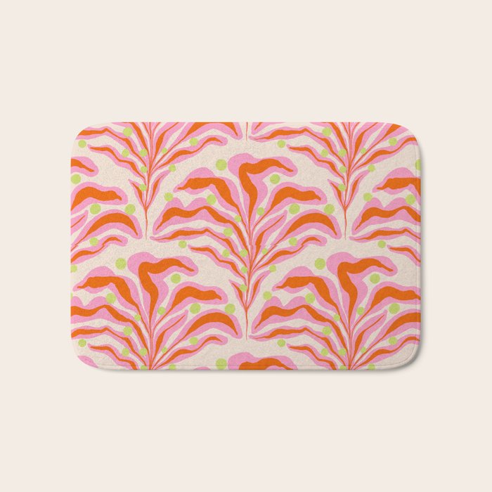 Vibrant Modern Botanical Pattern Whimsical Floral Abstract Bath Mat Gallery Image 1