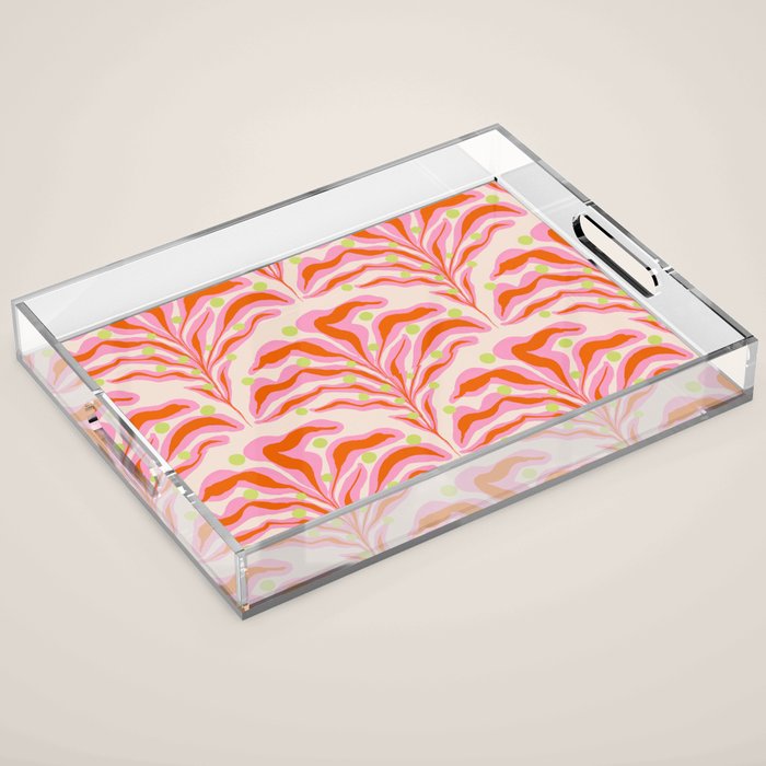 Vibrant Modern Botanical Pattern Whimsical Floral Abstract Acrylic Tray Gallery Image 1