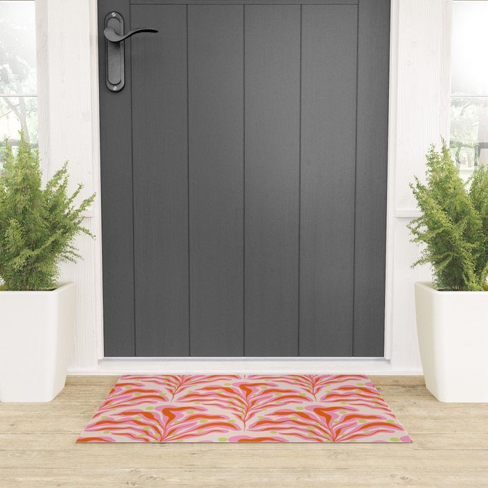 Vibrant Modern Botanical Pattern Whimsical Floral Abstract Welcome Mat Gallery Image 3